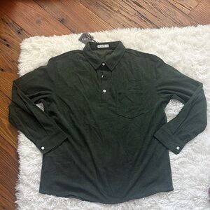Zaful Dark Green Corduroy Button-Down Long Sleeve Shirt